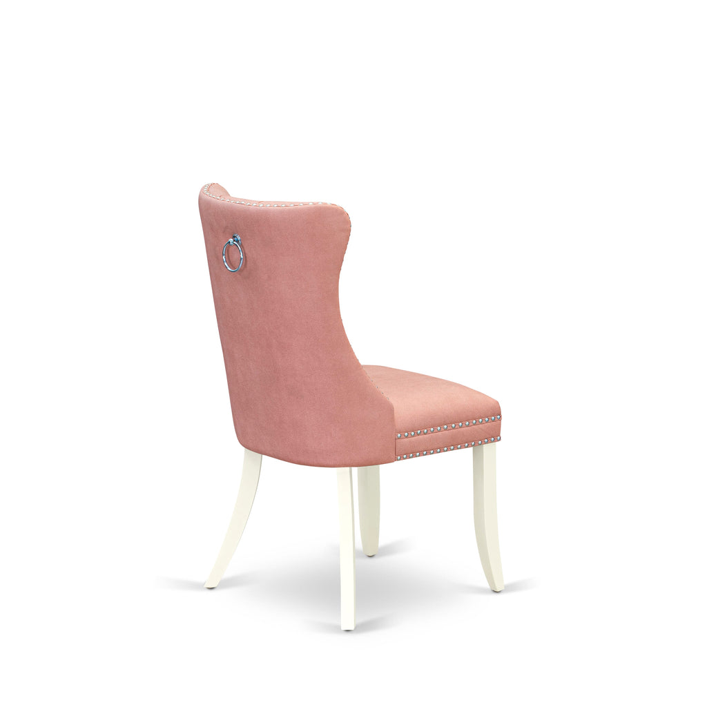 East West Furniture DAP2F23 Dallas Parson Kitchen Chairs - Button Tufted Nailhead Trim Beige Red faux Leather Upholstered Dining Chairs, Set of 2, linen white