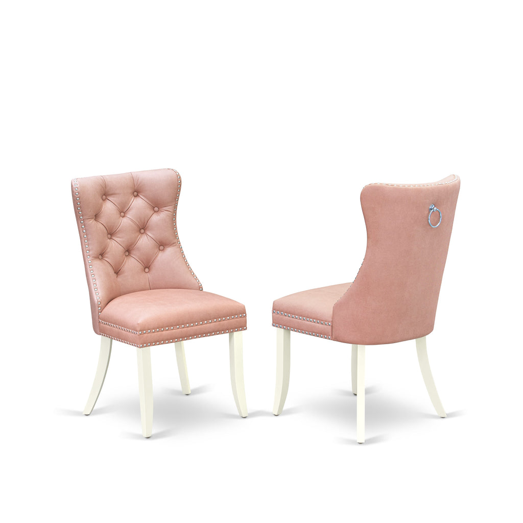 East West Furniture DAP2F23 Dallas Parson Kitchen Chairs - Button Tufted Nailhead Trim Beige Red faux Leather Upholstered Dining Chairs, Set of 2, linen white
