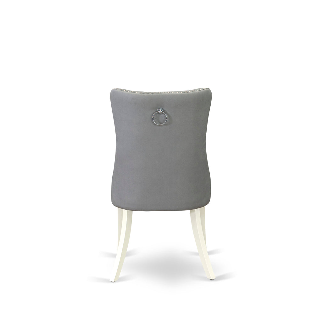 East West Furniture DAP2F27 Dallas Parson Dining Chairs - Button Tufted Nailhead Trim Light Gray faux Leather Padded Chairs, Set of 2, linen white