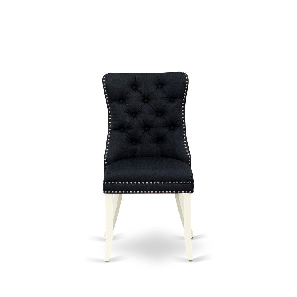 East West Furniture DAP2L24 Dallas Parson Dining Chairs - Button Tufted Nailhead Trim Black Linen Fabric Padded Chairs, Set of 2, linen white