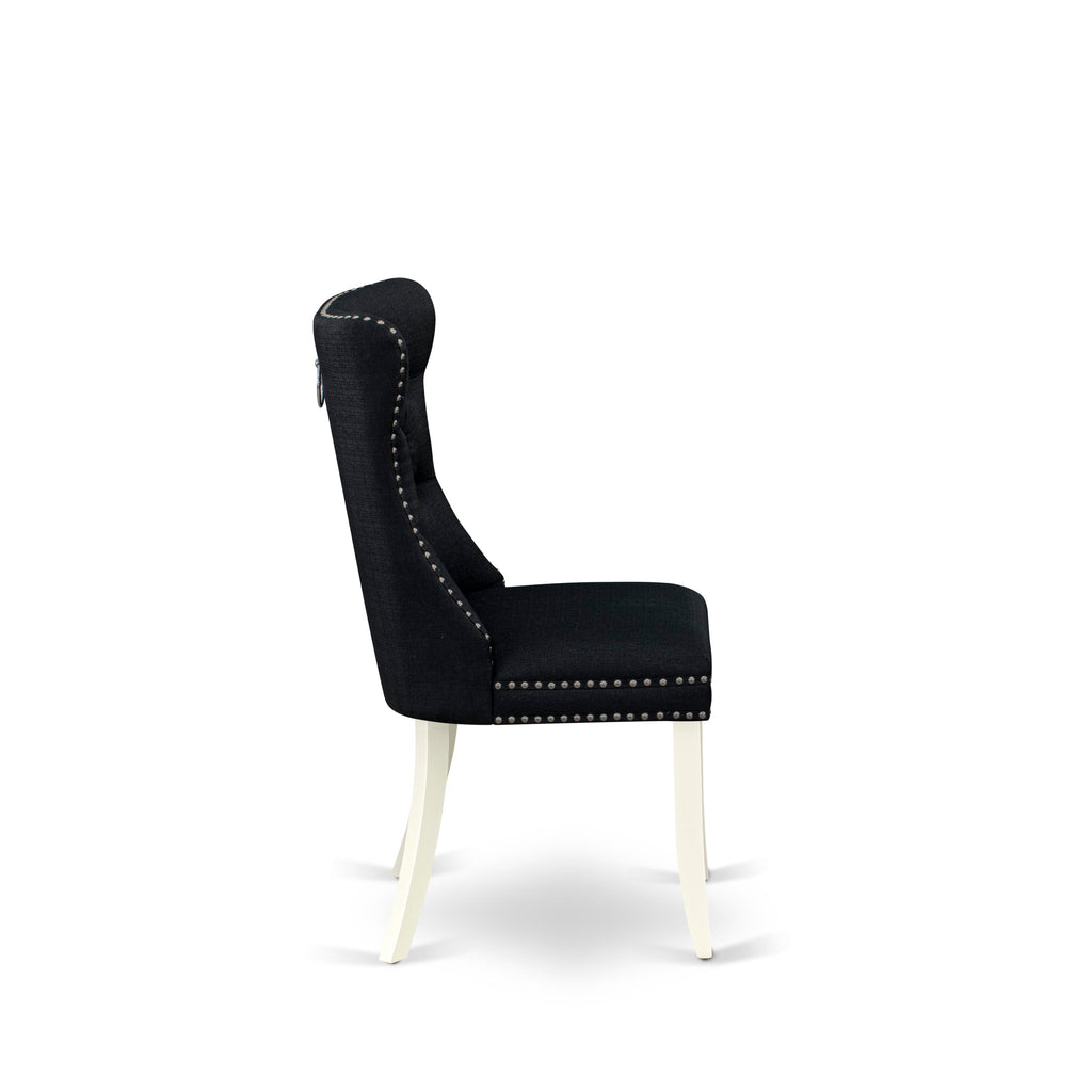 East West Furniture DAP2L24 Dallas Parson Dining Chairs - Button Tufted Nailhead Trim Black Linen Fabric Padded Chairs, Set of 2, linen white
