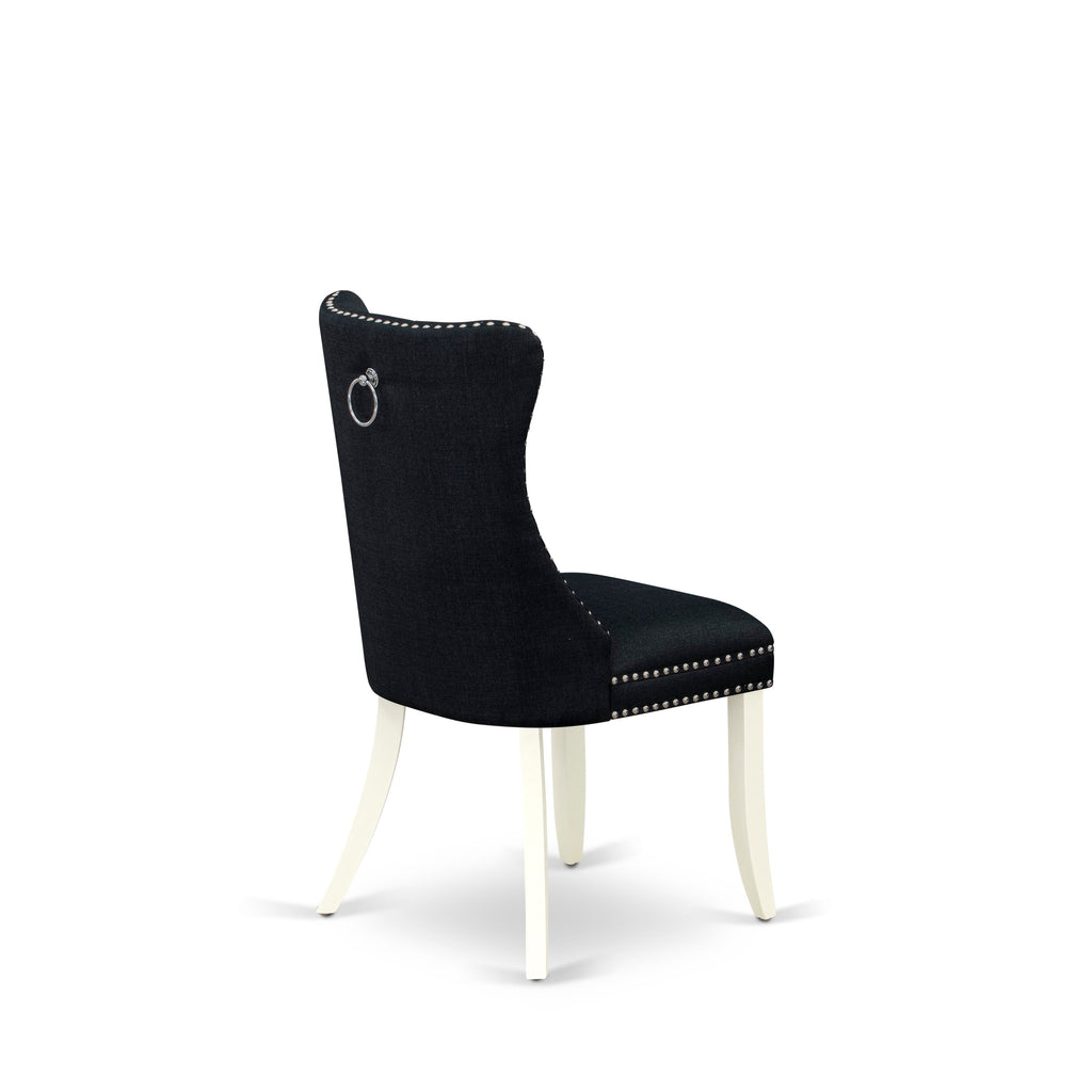 East West Furniture DAP2L24 Dallas Parson Dining Chairs - Button Tufted Nailhead Trim Black Linen Fabric Padded Chairs, Set of 2, linen white