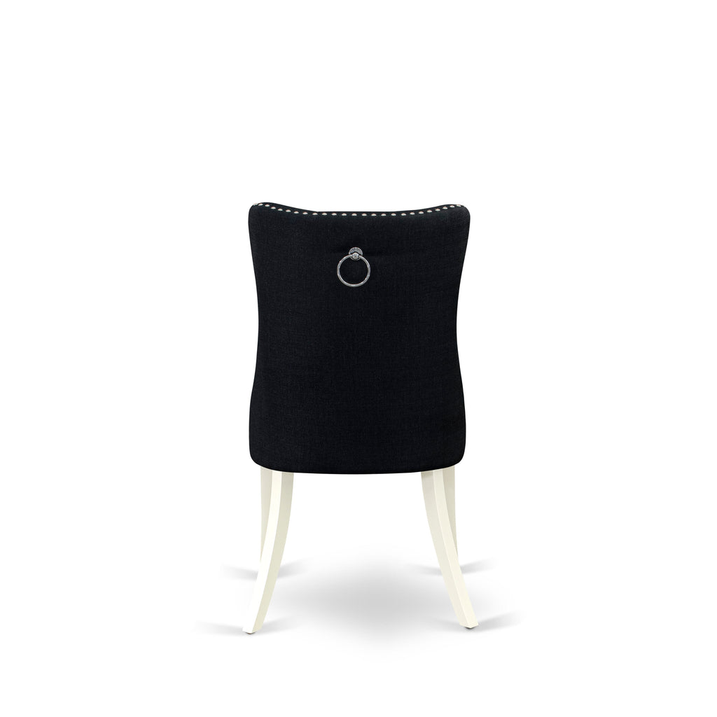 East West Furniture DAP2L24 Dallas Parson Dining Chairs - Button Tufted Nailhead Trim Black Linen Fabric Padded Chairs, Set of 2, linen white