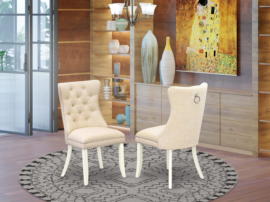 East West Furniture DAP2L32 Dallas Parsons Dining Chairs - Button Tufted Nailhead Trim Light Beige Linen Fabric Upholstered Chairs, Set of 2, linen white