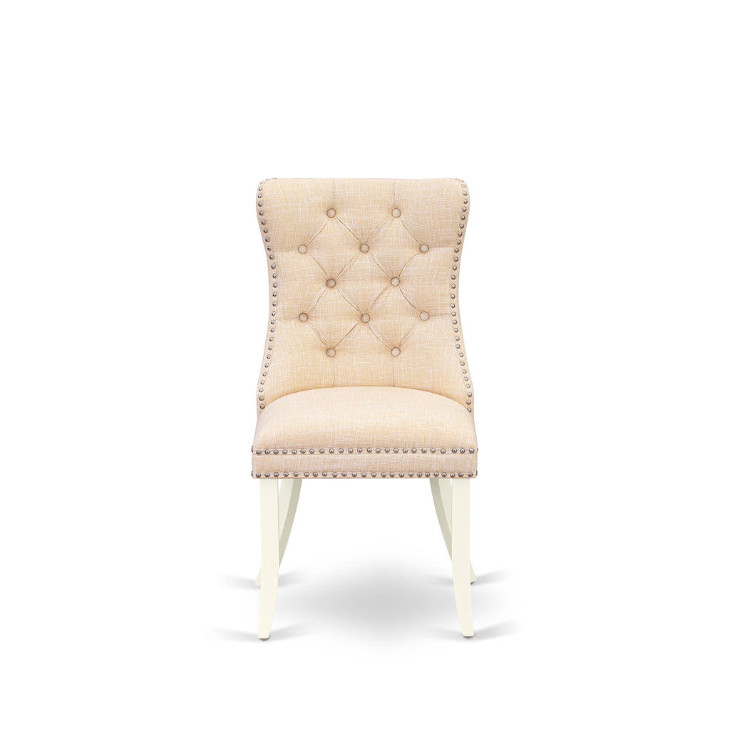 East West Furniture DAP2L32 Dallas Parsons Dining Chairs - Button Tufted Nailhead Trim Light Beige Linen Fabric Upholstered Chairs, Set of 2, linen white