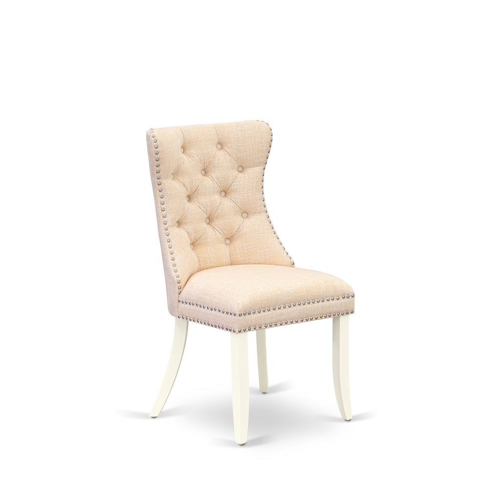 East West Furniture DAP2L32 Dallas Parsons Dining Chairs - Button Tufted Nailhead Trim Light Beige Linen Fabric Upholstered Chairs, Set of 2, linen white