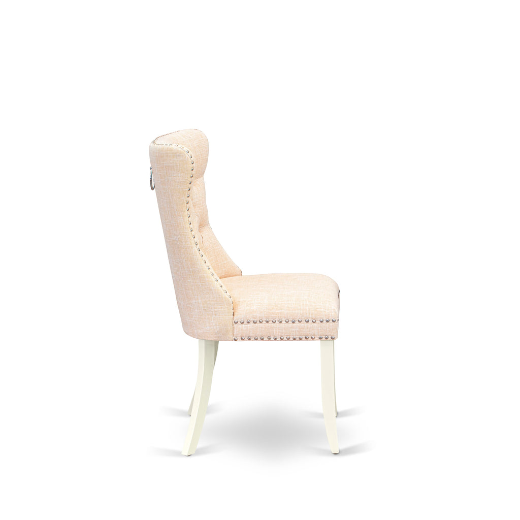 East West Furniture DAP2L32 Dallas Parsons Dining Chairs - Button Tufted Nailhead Trim Light Beige Linen Fabric Upholstered Chairs, Set of 2, linen white