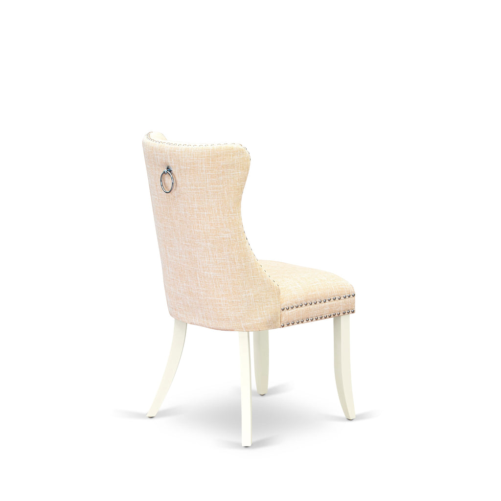 East West Furniture DAP2L32 Dallas Parsons Dining Chairs - Button Tufted Nailhead Trim Light Beige Linen Fabric Upholstered Chairs, Set of 2, linen white