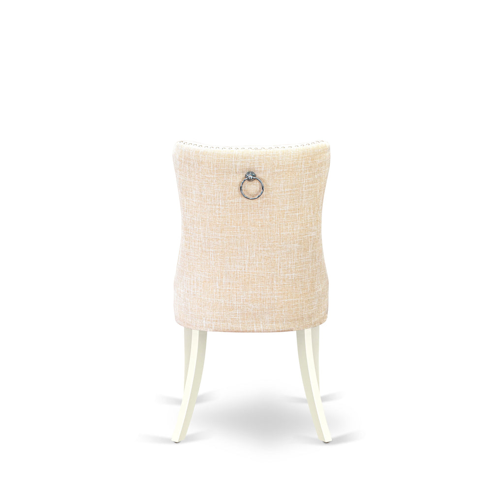 East West Furniture DAP2L32 Dallas Parsons Dining Chairs - Button Tufted Nailhead Trim Light Beige Linen Fabric Upholstered Chairs, Set of 2, linen white