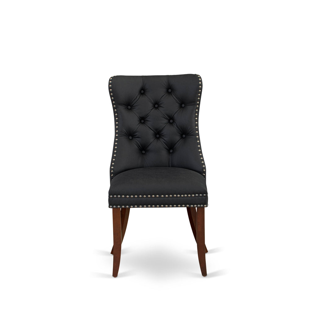 East West Furniture DAP3F12 Dallas Parson Dining Room Chairs - Button Tufted Nailhead Trim Dark Gray faux Leather Padded Chairs, Set of 2, Mahogany