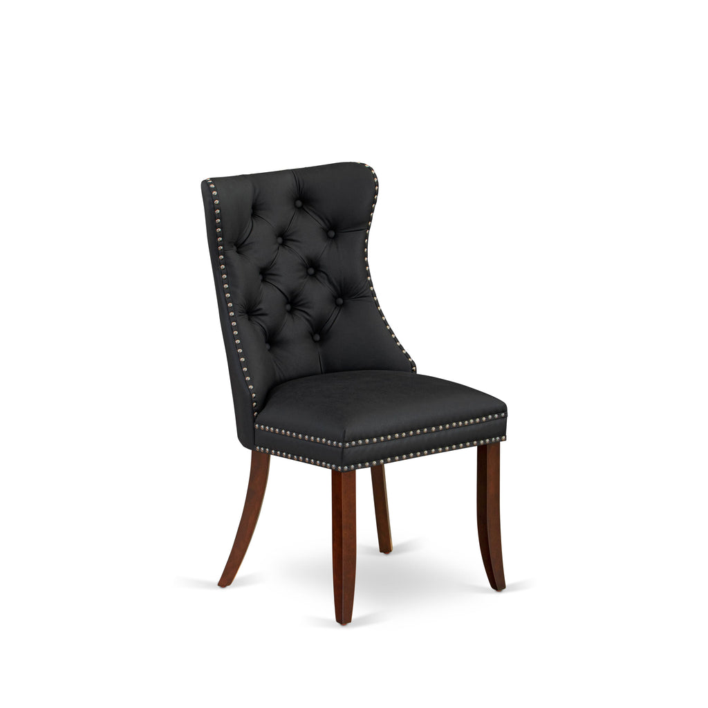 East West Furniture DAP3F12 Dallas Parson Dining Room Chairs - Button Tufted Nailhead Trim Dark Gray faux Leather Padded Chairs, Set of 2, Mahogany