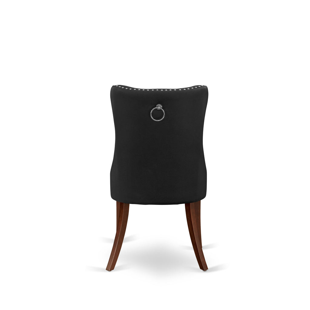 East West Furniture DAP3F12 Dallas Parson Dining Room Chairs - Button Tufted Nailhead Trim Dark Gray faux Leather Padded Chairs, Set of 2, Mahogany