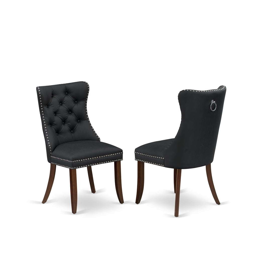 East West Furniture DAP3F12 Dallas Parson Dining Room Chairs - Button Tufted Nailhead Trim Dark Gray faux Leather Padded Chairs, Set of 2, Mahogany