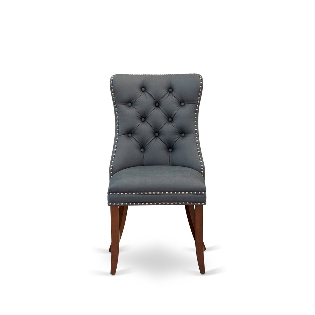East West Furniture DAP3F13 Dallas Parson Dining Chairs - Button Tufted Nailhead Trim Platinum Gray faux Leather Padded Chairs, Set of 2, Mahogany
