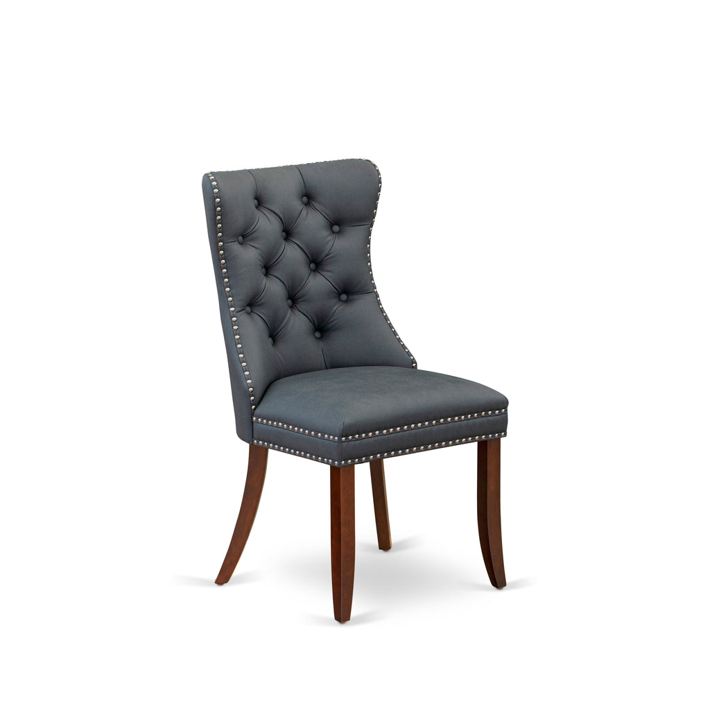 East West Furniture DAP3F13 Dallas Parson Dining Chairs - Button Tufted Nailhead Trim Platinum Gray faux Leather Padded Chairs, Set of 2, Mahogany