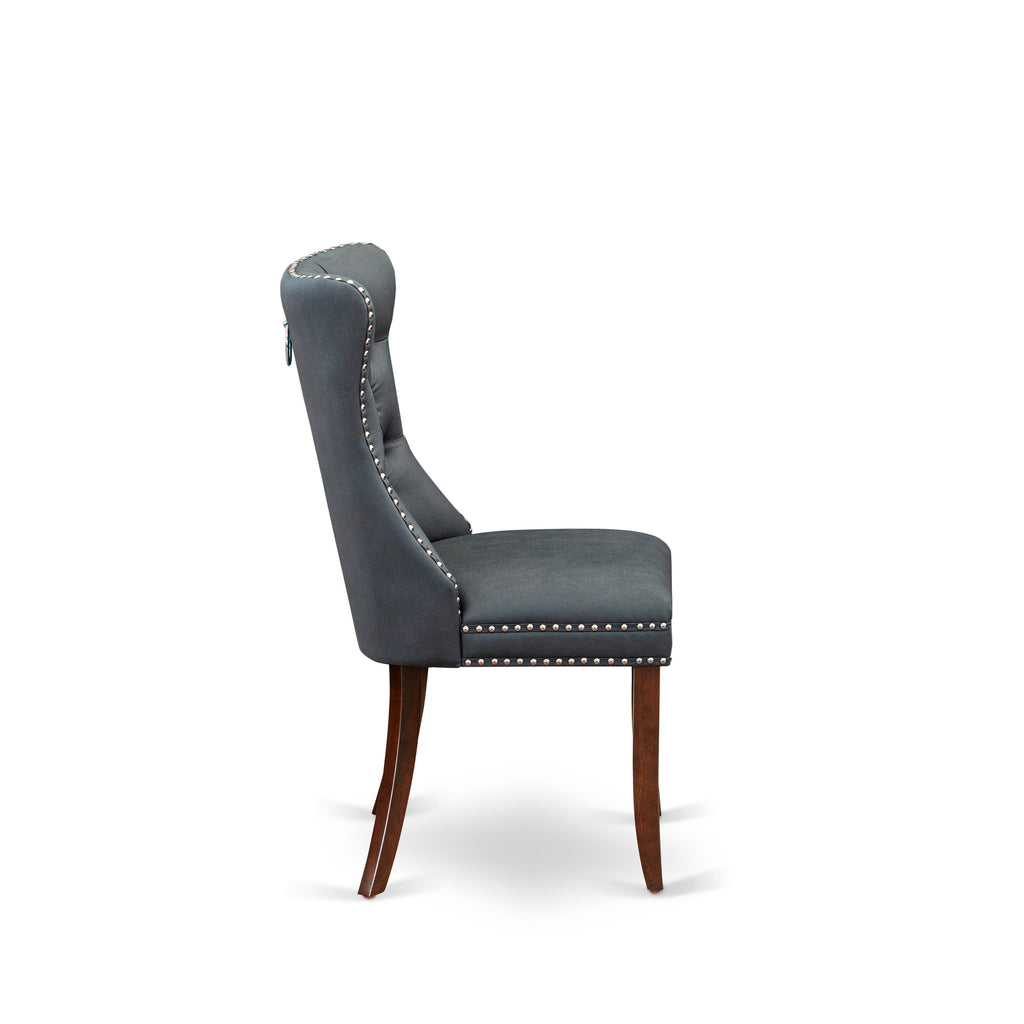 East West Furniture DAP3F13 Dallas Parson Dining Chairs - Button Tufted Nailhead Trim Platinum Gray faux Leather Padded Chairs, Set of 2, Mahogany