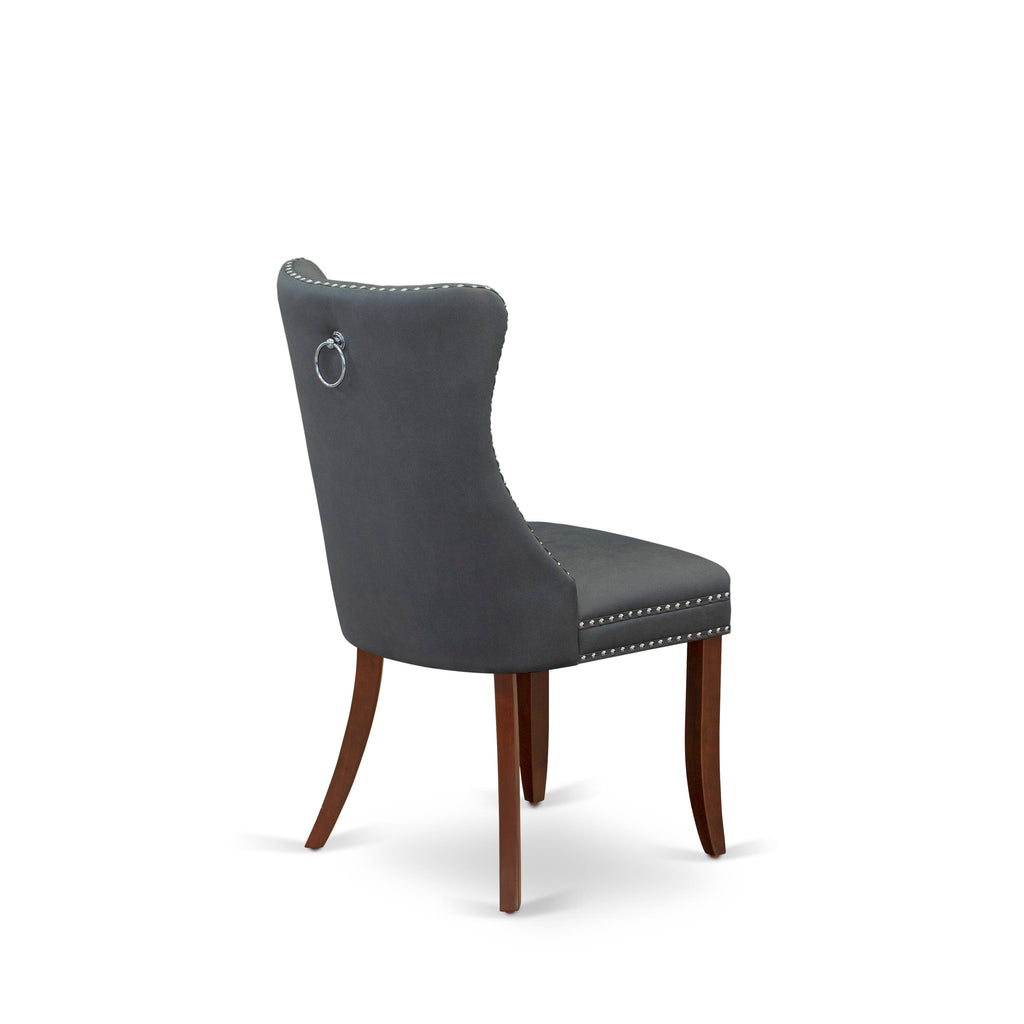 East West Furniture DAP3F13 Dallas Parson Dining Chairs - Button Tufted Nailhead Trim Platinum Gray faux Leather Padded Chairs, Set of 2, Mahogany