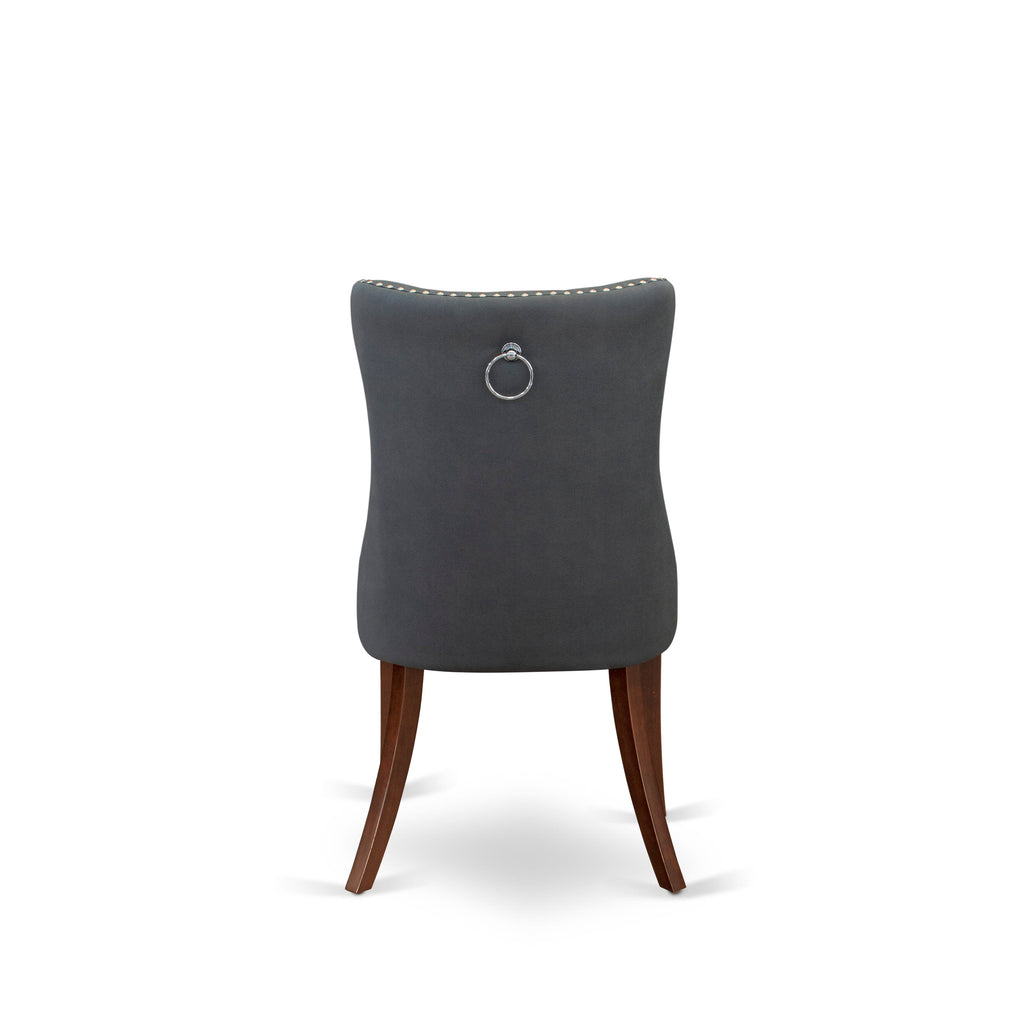 East West Furniture DAP3F13 Dallas Parson Dining Chairs - Button Tufted Nailhead Trim Platinum Gray faux Leather Padded Chairs, Set of 2, Mahogany