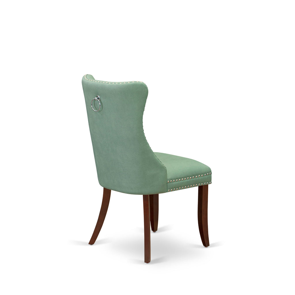 East West Furniture DAP3F22 Dallas Parsons Dining Chairs - Button Tufted Nailhead Trim Willow Green faux Leather Upholstered Chairs, Set of 2, Mahogany