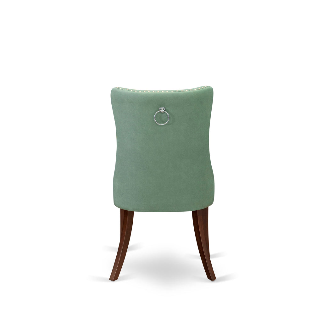 East West Furniture DAP3F22 Dallas Parsons Dining Chairs - Button Tufted Nailhead Trim Willow Green faux Leather Upholstered Chairs, Set of 2, Mahogany