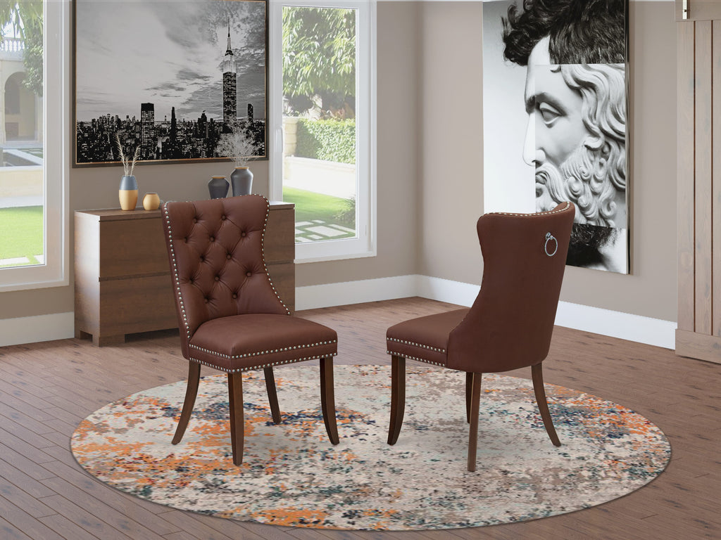 East West Furniture DAP3F26 Dallas Parson Dining Chairs - Button Tufted Nailhead Trim Burgundy faux Leather Upholstered Chairs, Set of 2, Mahogany