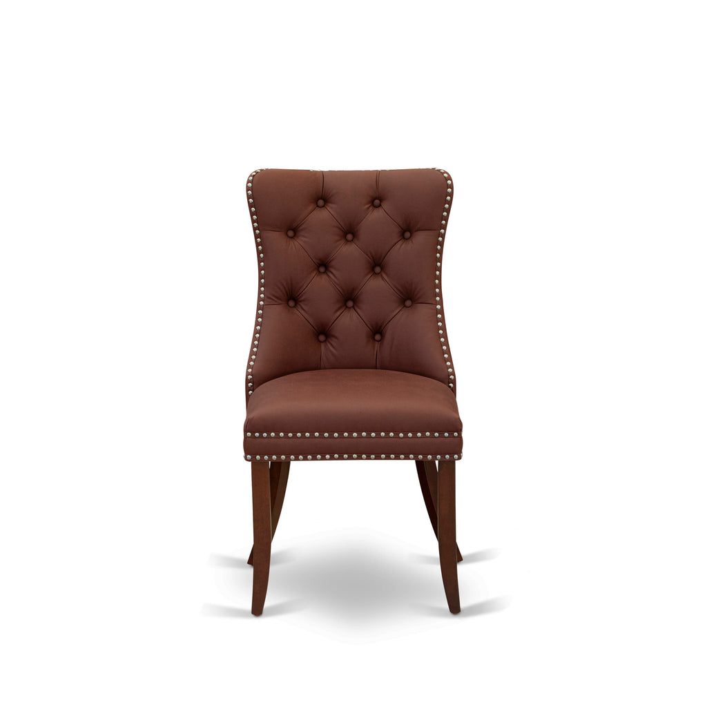 East West Furniture DAP3F26 Dallas Parson Dining Chairs - Button Tufted Nailhead Trim Burgundy faux Leather Upholstered Chairs, Set of 2, Mahogany