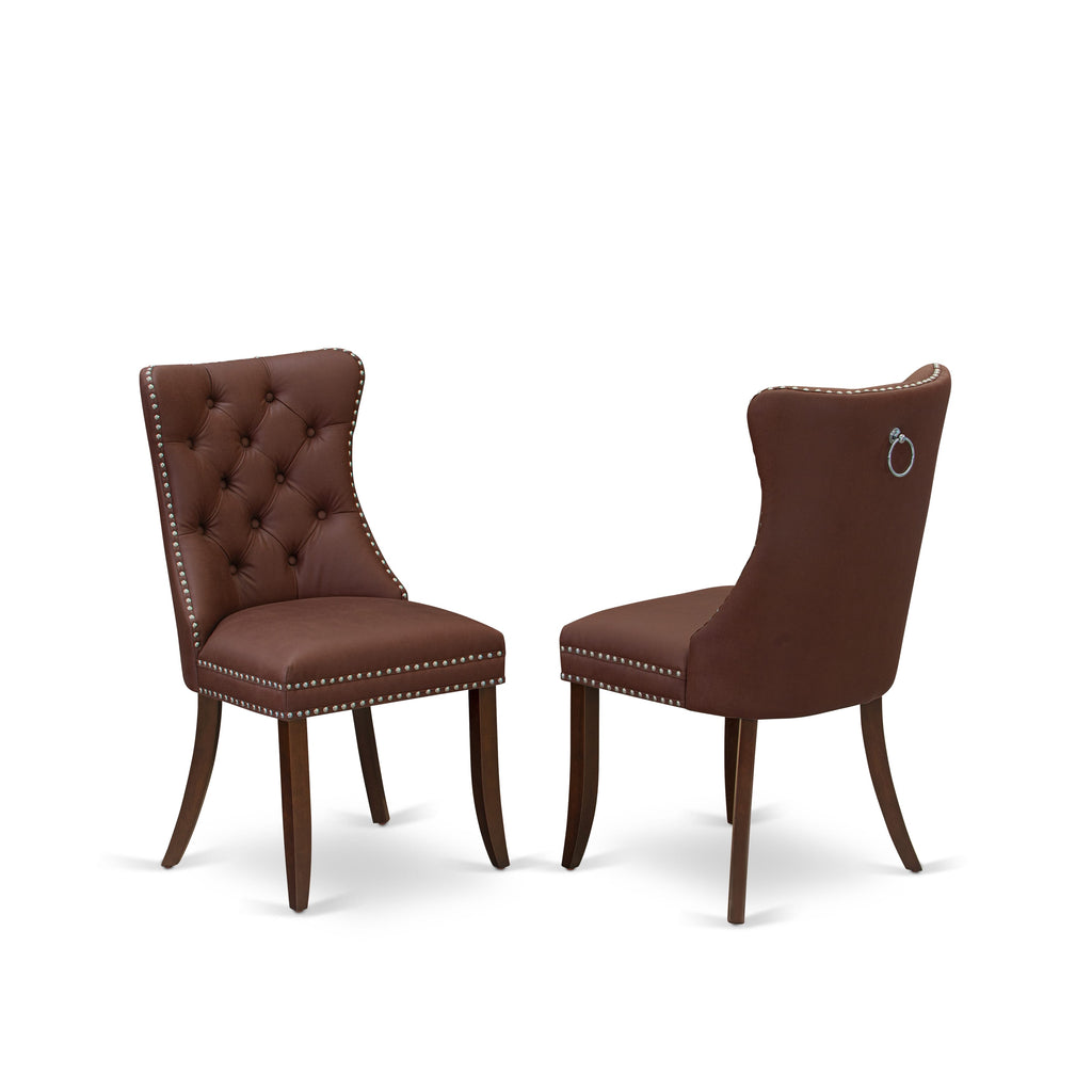 East West Furniture DAP3F26 Dallas Parson Dining Chairs - Button Tufted Nailhead Trim Burgundy faux Leather Upholstered Chairs, Set of 2, Mahogany