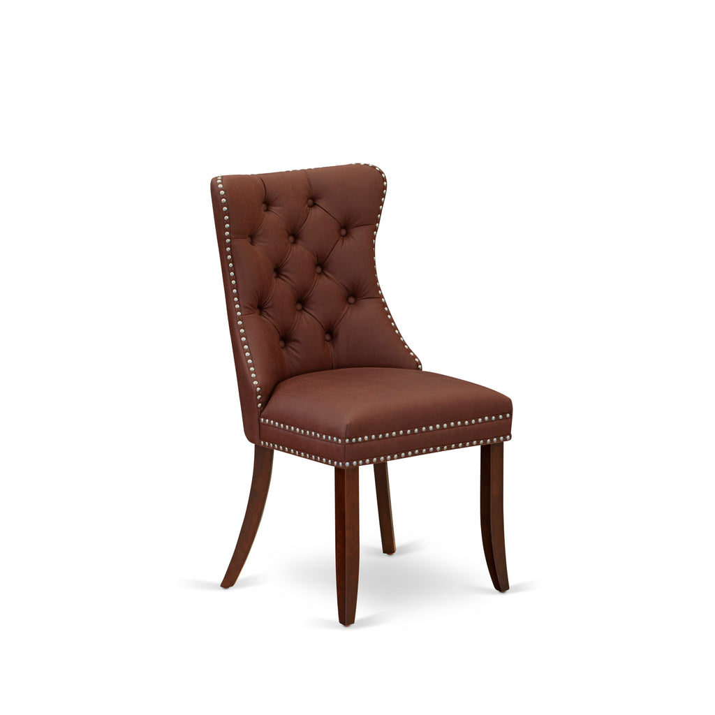 East West Furniture DAP3F26 Dallas Parson Dining Chairs - Button Tufted Nailhead Trim Burgundy faux Leather Upholstered Chairs, Set of 2, Mahogany