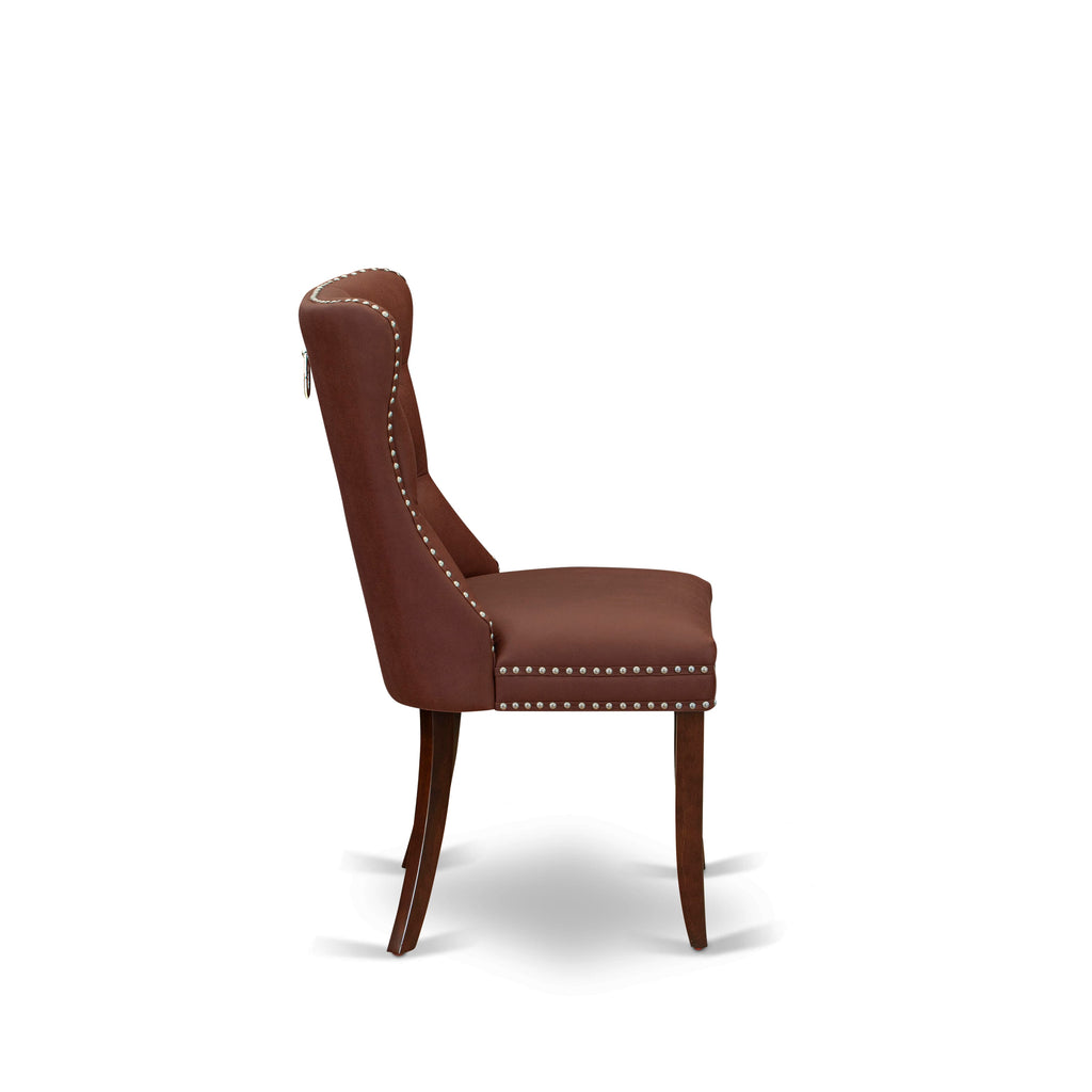 East West Furniture DAP3F26 Dallas Parson Dining Chairs - Button Tufted Nailhead Trim Burgundy faux Leather Upholstered Chairs, Set of 2, Mahogany