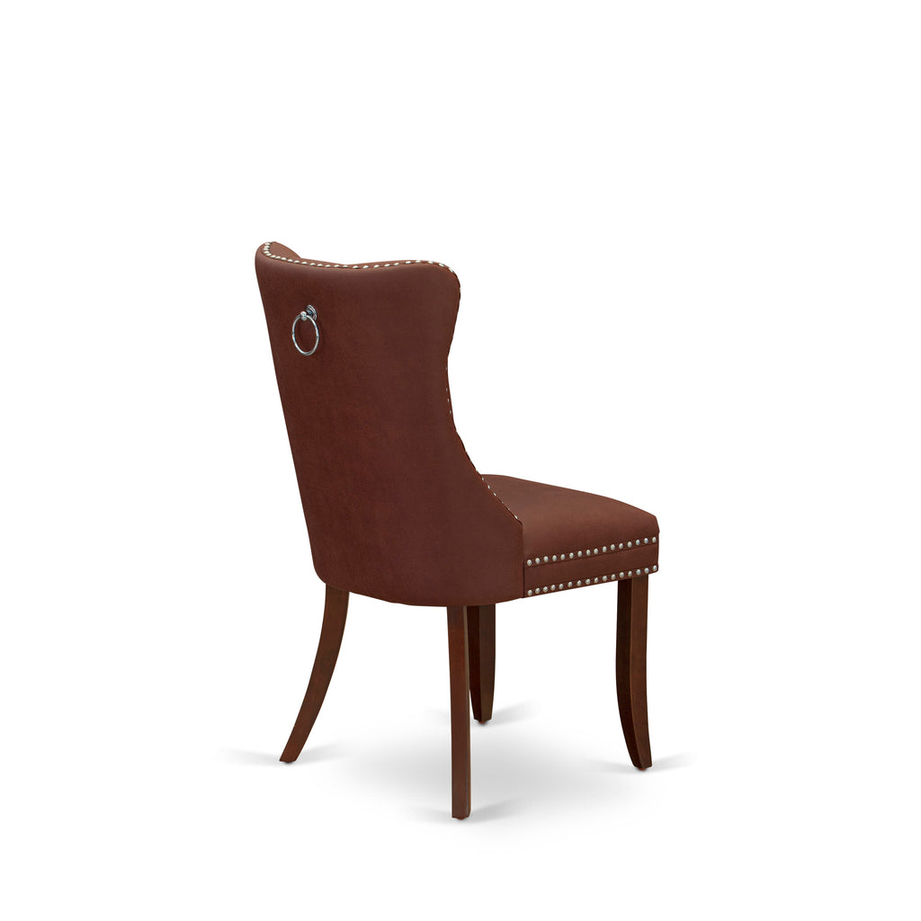 East West Furniture DAP3F26 Dallas Parson Dining Chairs - Button Tufted Nailhead Trim Burgundy faux Leather Upholstered Chairs, Set of 2, Mahogany