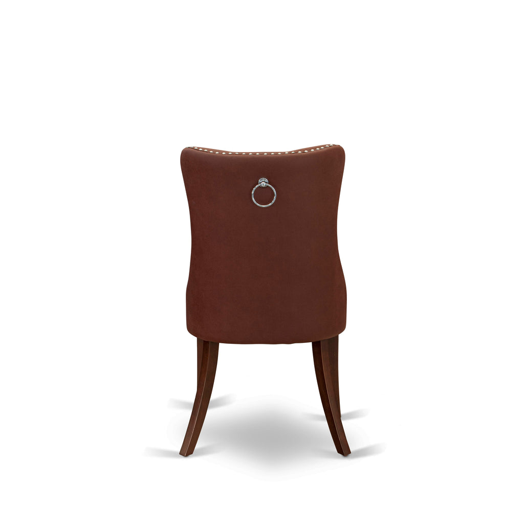 East West Furniture DAP3F26 Dallas Parson Dining Chairs - Button Tufted Nailhead Trim Burgundy faux Leather Upholstered Chairs, Set of 2, Mahogany