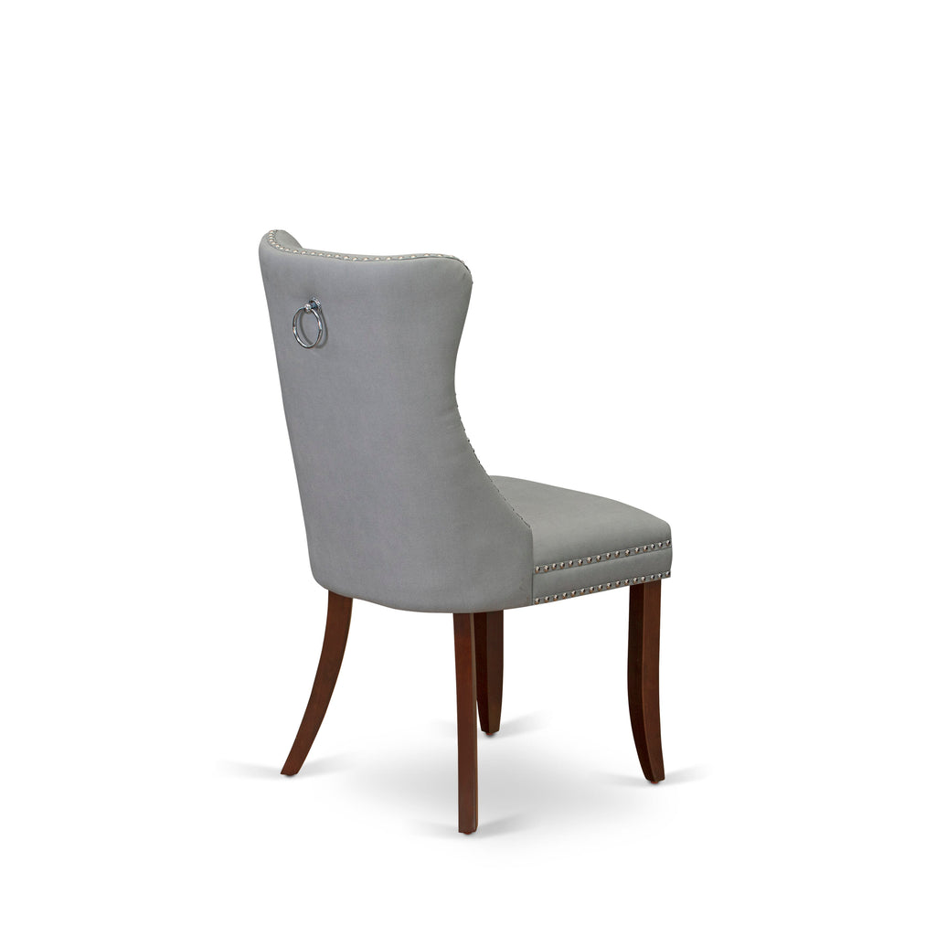 East West Furniture DAP3F27 Dallas Parson Dining Room Chairs - Button Tufted Nailhead Trim Light Gray faux Leather Upholstered Chairs, Set of 2, Mahogany