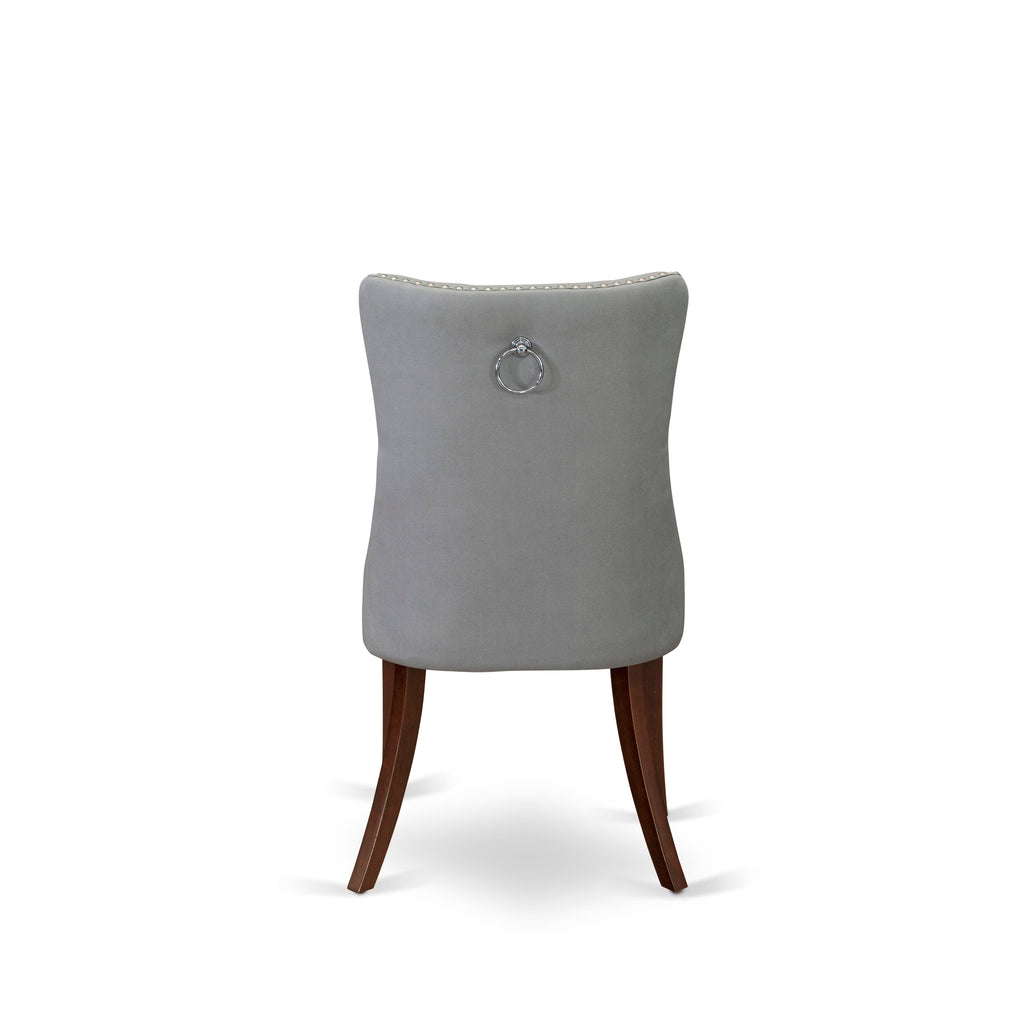East West Furniture DAP3F27 Dallas Parson Dining Room Chairs - Button Tufted Nailhead Trim Light Gray faux Leather Upholstered Chairs, Set of 2, Mahogany