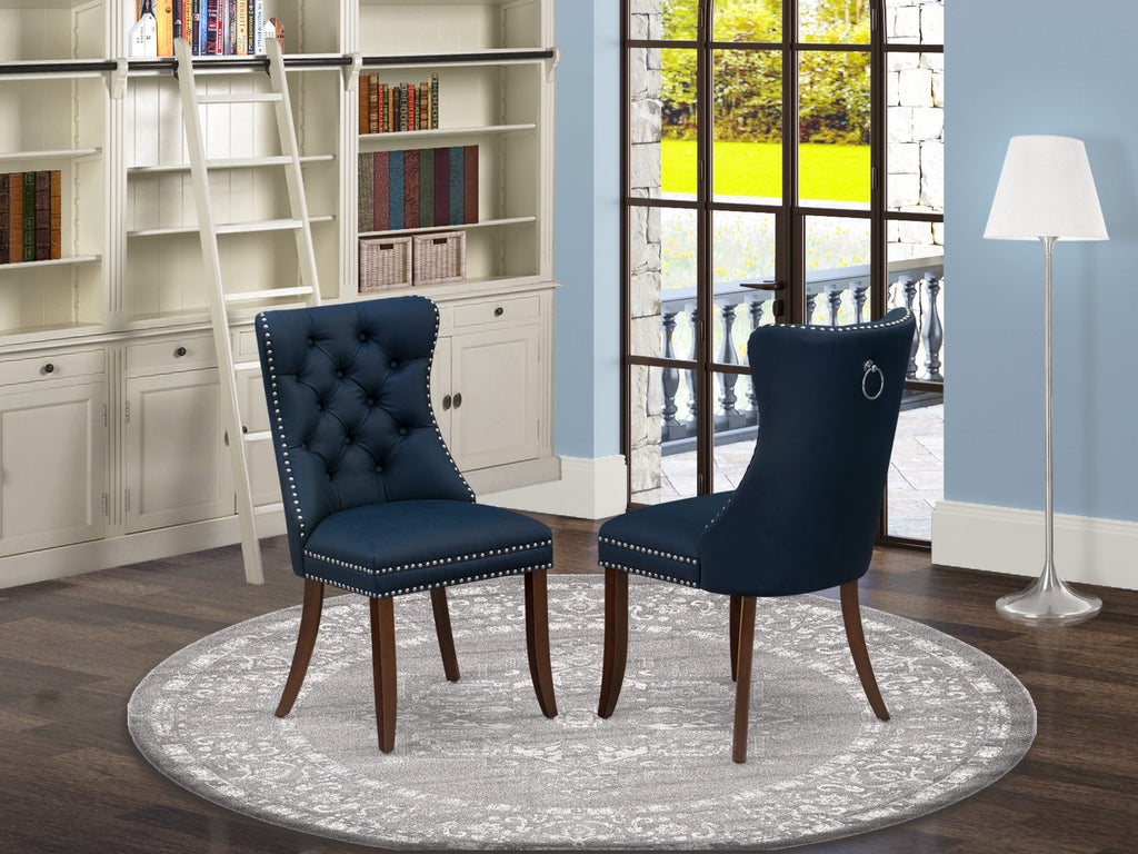 East West Furniture DAP3F29 Dallas Parsons Dining Chairs - Button Tufted Nailhead Trim Navy Blue faux Leather Upholstered Chairs, Set of 2, Mahogany