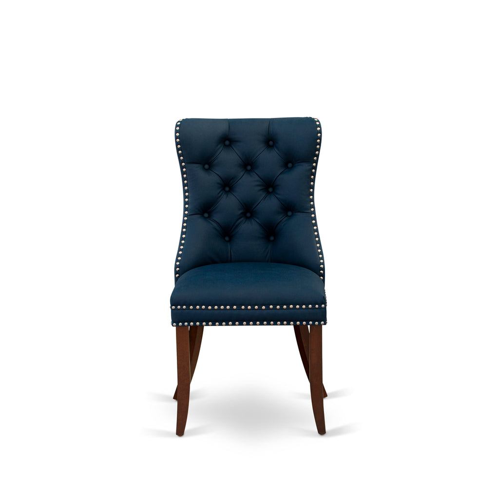 East West Furniture DAP3F29 Dallas Parsons Dining Chairs - Button Tufted Nailhead Trim Navy Blue faux Leather Upholstered Chairs, Set of 2, Mahogany