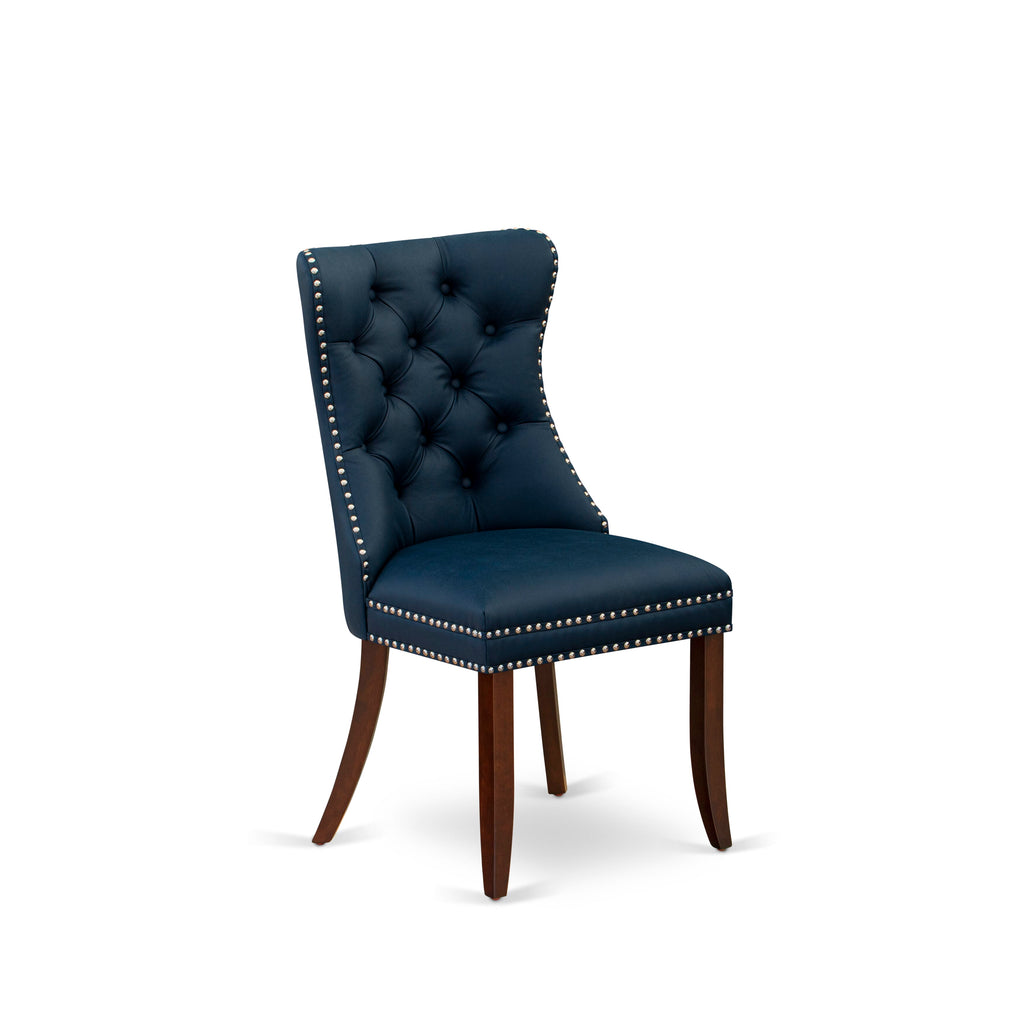 East West Furniture DAP3F29 Dallas Parsons Dining Chairs - Button Tufted Nailhead Trim Navy Blue faux Leather Upholstered Chairs, Set of 2, Mahogany