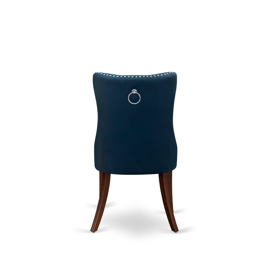 East West Furniture DAP3F29 Dallas Parsons Dining Chairs - Button Tufted Nailhead Trim Navy Blue faux Leather Upholstered Chairs, Set of 2, Mahogany