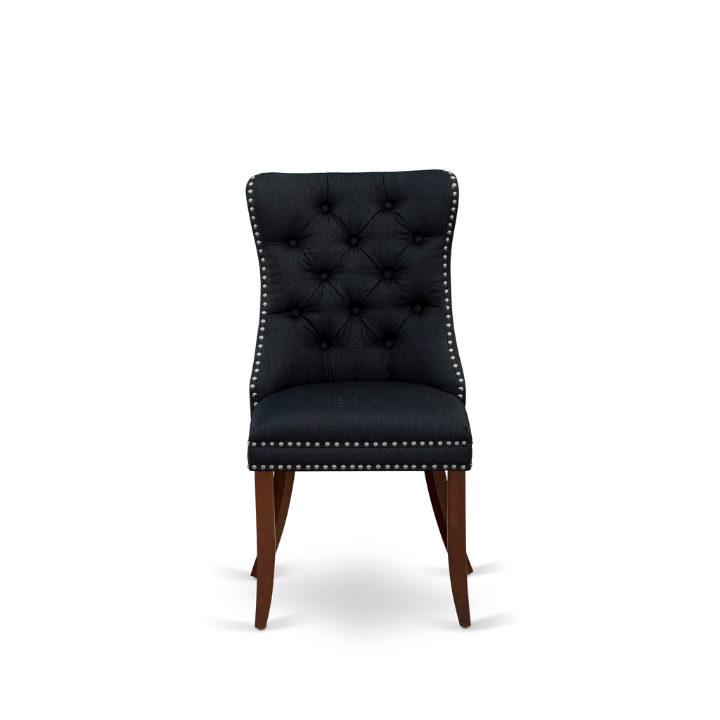 East West Furniture DAP3L24 Dallas Parson Chairs - Button Tufted Nailhead Trim Black Linen Fabric Padded Dining Chairs, Set of 2, Mahogany