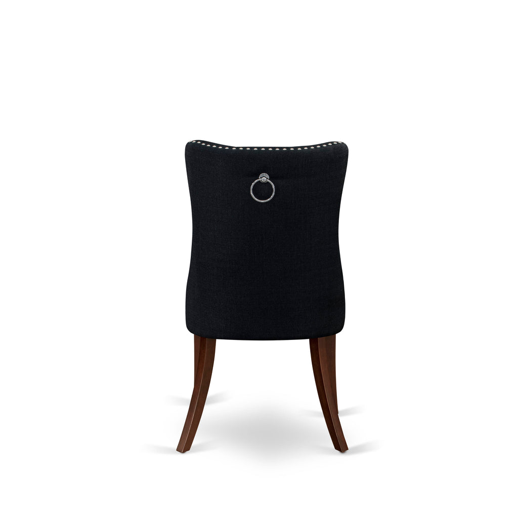 East West Furniture DAP3L24 Dallas Parson Chairs - Button Tufted Nailhead Trim Black Linen Fabric Padded Dining Chairs, Set of 2, Mahogany