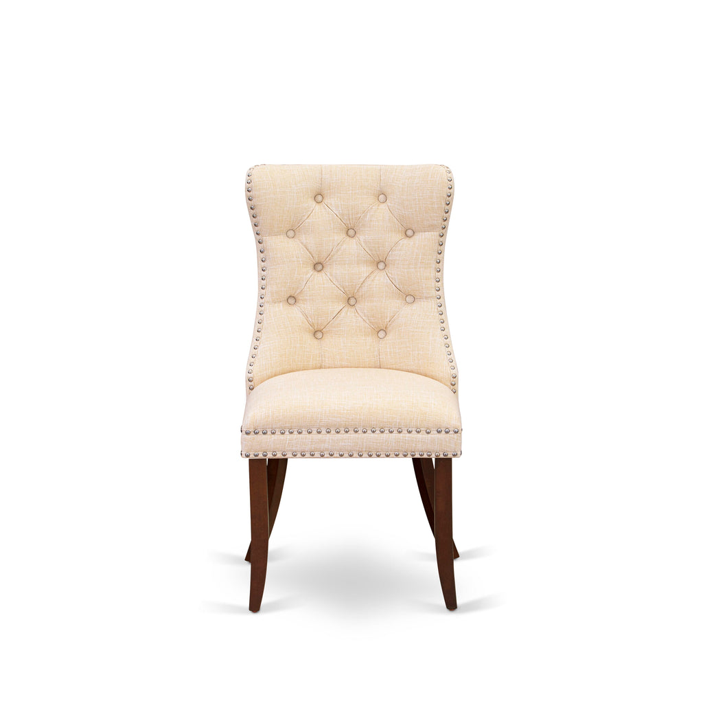 East West Furniture DAP3L32 Dallas Parsons Dining Chairs - Button Tufted Nailhead Trim Light Beige Linen Fabric Upholstered Chairs, Set of 2, Mahogany