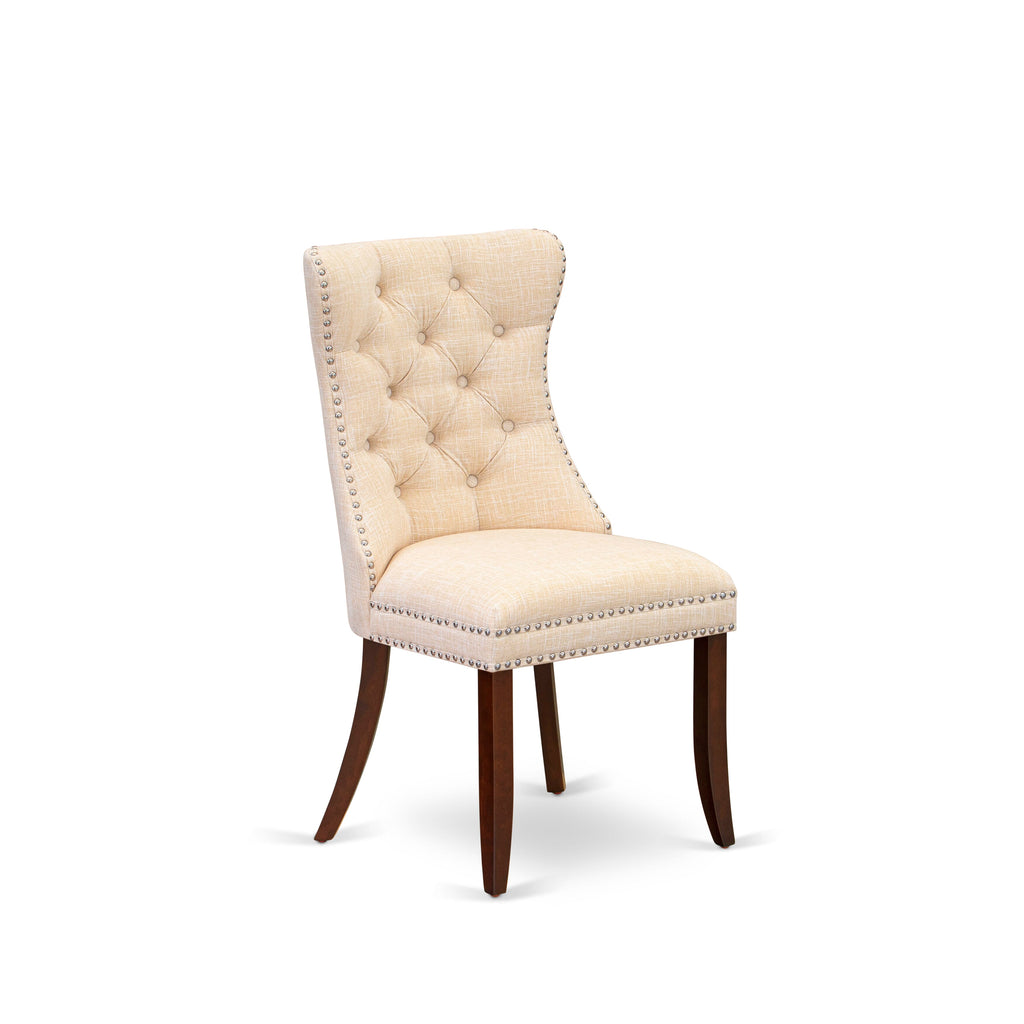 East West Furniture DAP3L32 Dallas Parsons Dining Chairs - Button Tufted Nailhead Trim Light Beige Linen Fabric Upholstered Chairs, Set of 2, Mahogany