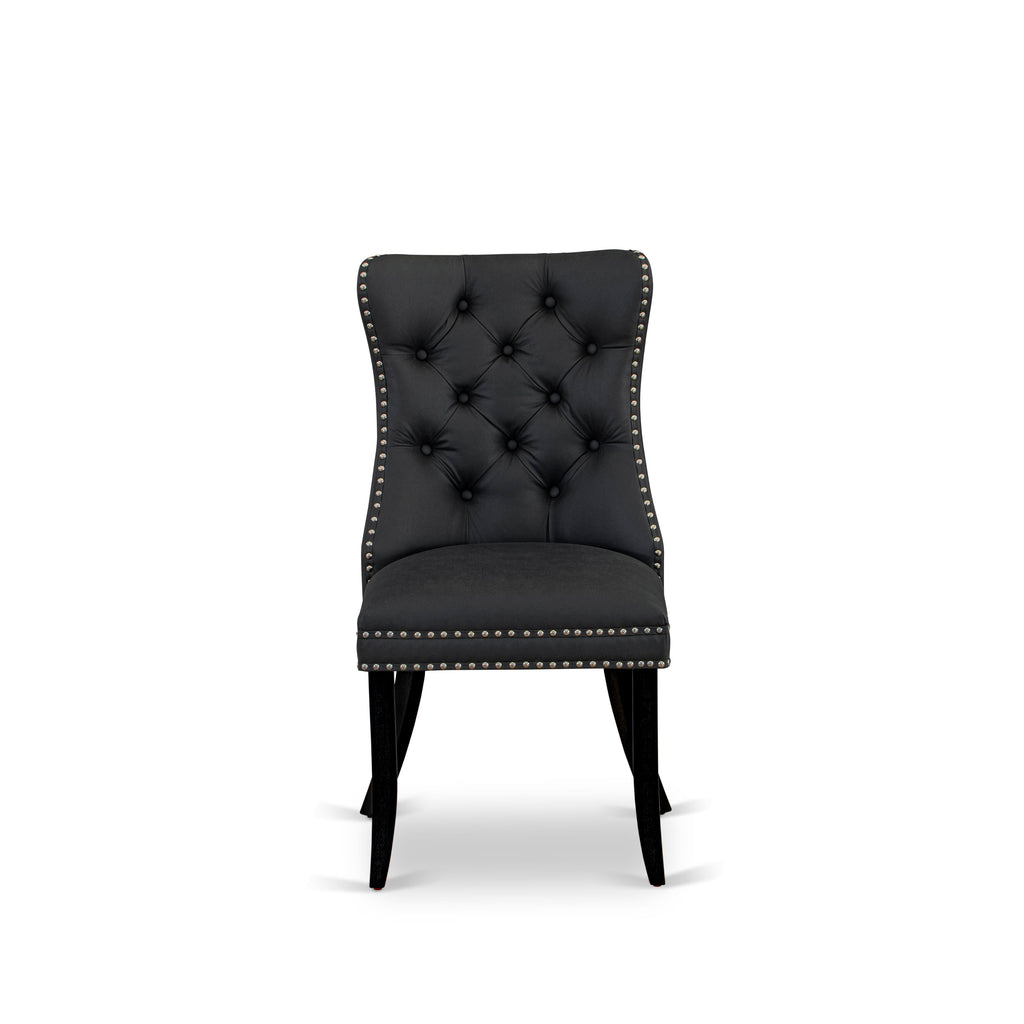 East West Furniture DAP6F12 Dallas Parsons Dining Chairs - Button Tufted Nailhead Trim Dark Gray faux Leather Upholstered Chairs, Set of 2, Wirebrushed Black