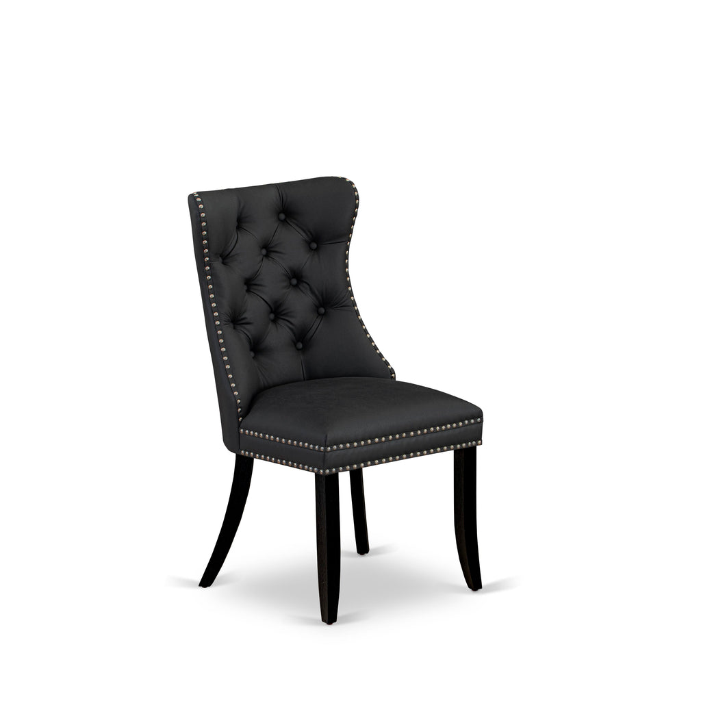 East West Furniture DAP6F12 Dallas Parsons Dining Chairs - Button Tufted Nailhead Trim Dark Gray faux Leather Upholstered Chairs, Set of 2, Wirebrushed Black