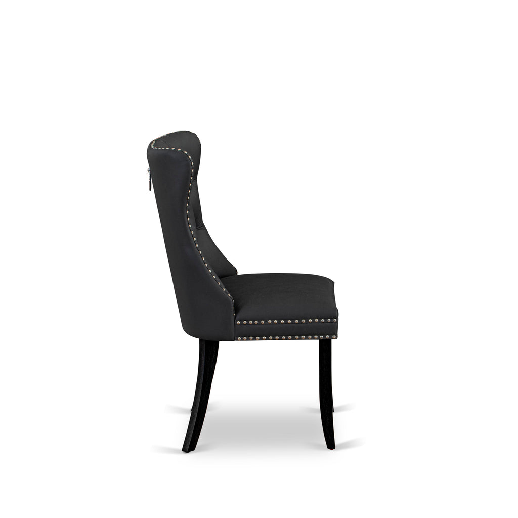 East West Furniture DAP6F12 Dallas Parsons Dining Chairs - Button Tufted Nailhead Trim Dark Gray faux Leather Upholstered Chairs, Set of 2, Wirebrushed Black