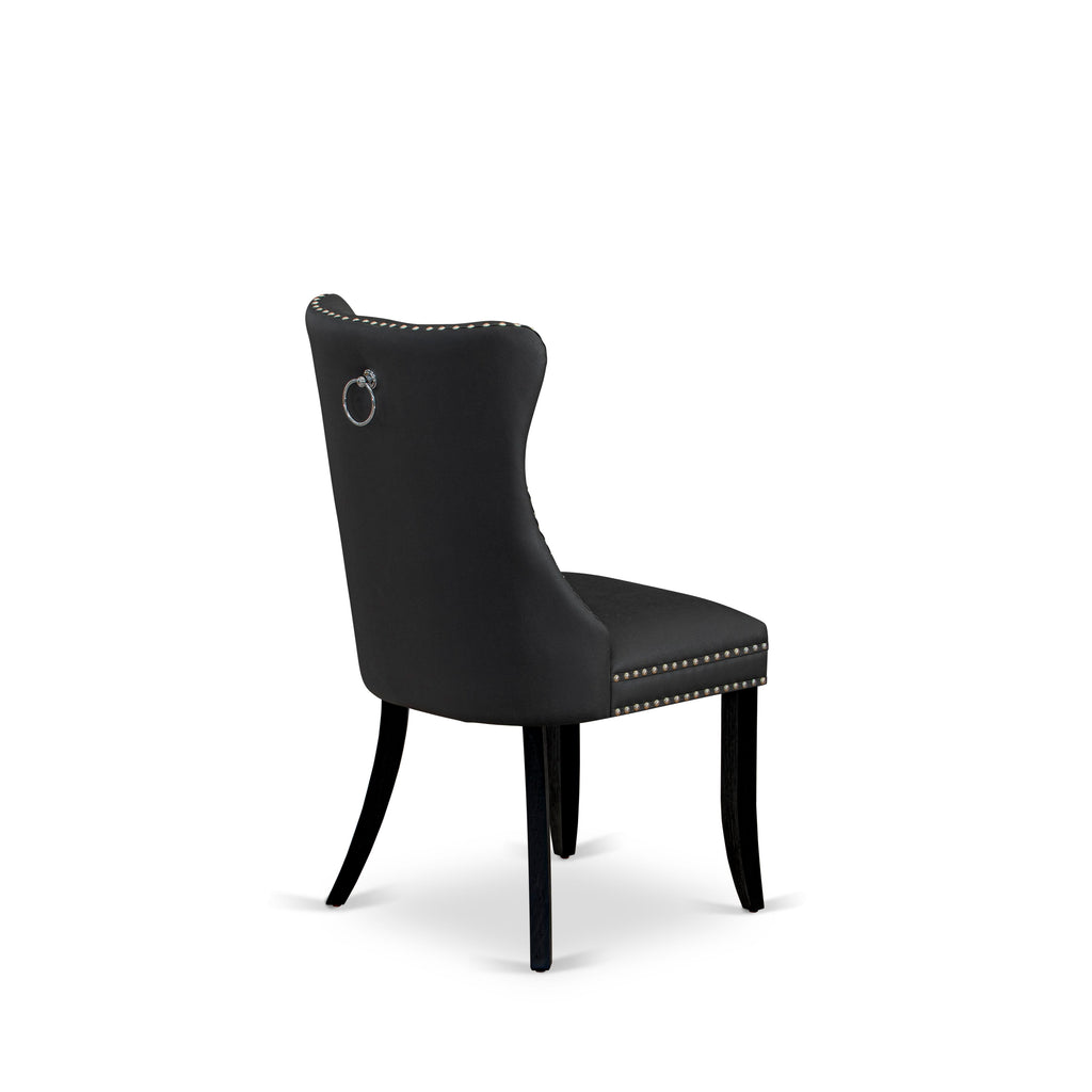 East West Furniture DAP6F12 Dallas Parsons Dining Chairs - Button Tufted Nailhead Trim Dark Gray faux Leather Upholstered Chairs, Set of 2, Wirebrushed Black
