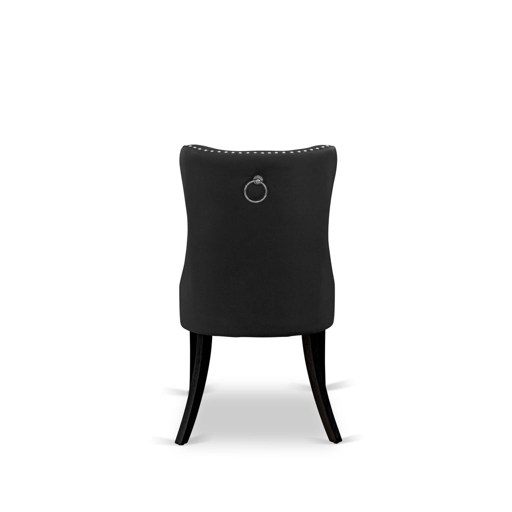 East West Furniture DAP6F12 Dallas Parsons Dining Chairs - Button Tufted Nailhead Trim Dark Gray faux Leather Upholstered Chairs, Set of 2, Wirebrushed Black