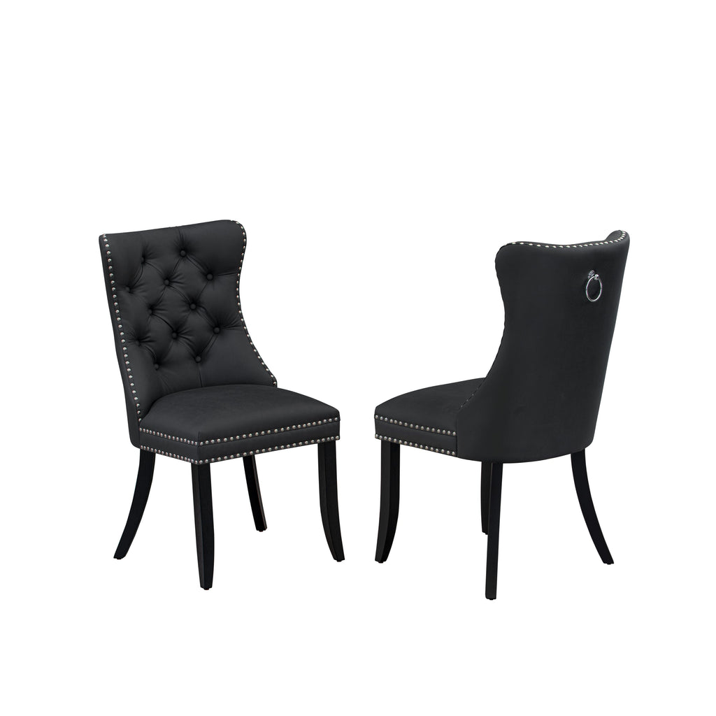 East West Furniture DAP6F12 Dallas Parsons Dining Chairs - Button Tufted Nailhead Trim Dark Gray faux Leather Upholstered Chairs, Set of 2, Wirebrushed Black