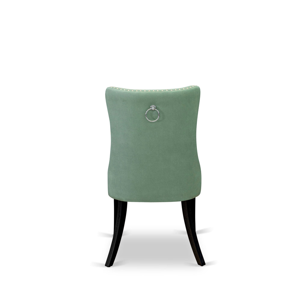 East West Furniture DAP6F22 Dallas Parson Dining Room Chairs - Button Tufted Nailhead Trim Willow Green faux Leather Padded Chairs, Set of 2, Wirebrushed Black