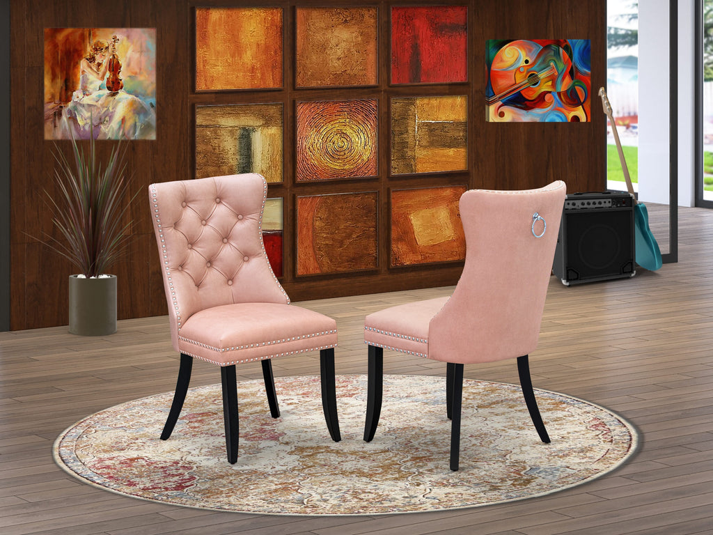 East West Furniture DAP6F23 Dallas Parson Kitchen Chairs - Button Tufted Nailhead Trim Beige Red faux Leather Padded Dining Chairs, Set of 2, Wirebrushed Black