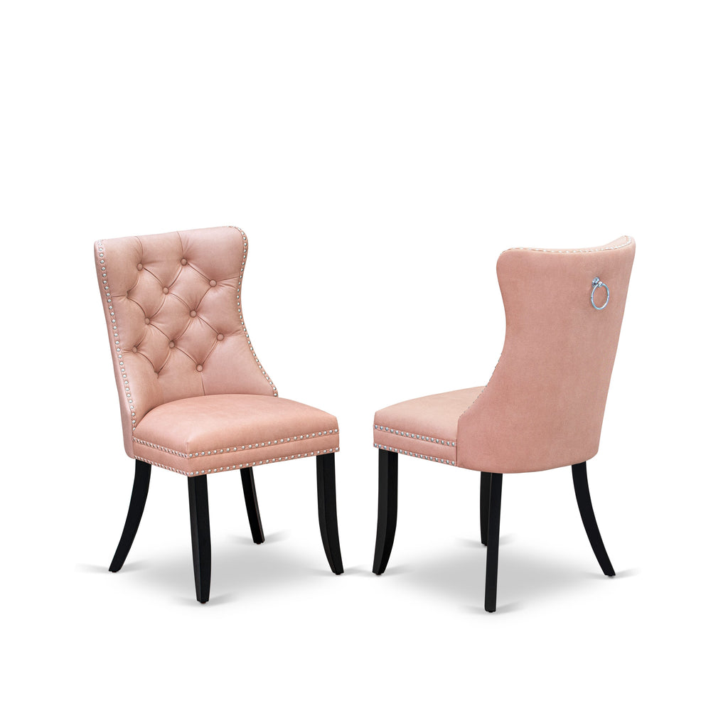 East West Furniture DAP6F23 Dallas Parson Kitchen Chairs - Button Tufted Nailhead Trim Beige Red faux Leather Padded Dining Chairs, Set of 2, Wirebrushed Black